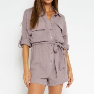 Good Neighbour Gauze Belted Romper in Lilac (size L)